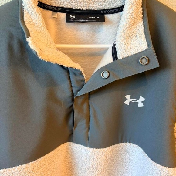Under Armour Golf Sherpa Pullover Fleece Jacket Gray White Snap Neck Cozy - Picture 2 of 3